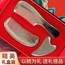 Gift Box Suit Gift White Buffalo Horn Comb Natural Lady Long Hair Comb Head Home Gift Goat Wood
