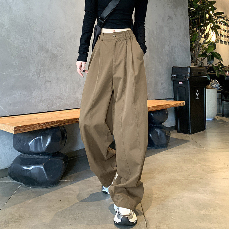 American-Style Work Pants for Women 2026 Spring/Summer High-Waisted Loose Straight Casual Khaki Old Money Style Long Pants Wide-Leg Pants