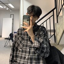 Spring and autumn 2021 new plaid shirt mens harbor style handsome large size loose casual Joker long sleeve shirt coat