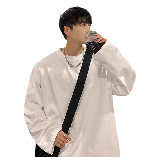 Осенний хлопковый приятный телу белый лонгслив, оверсайз