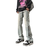 Мужские джинсы без застежек в американском стиле ретро, ​​весенние повседневные брюки с микро-расклешенными ятаганами 2025, модные брендовые мужские брюки High Street Vibe