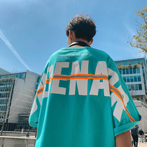 Hong Kong wind short sleeve T-shirt mens summer loose size hip hop clothes Tide brand ins trend High Street five-point thin half sleeve