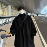 Демисезонное длинное шерстяное пальто для мальчиков, куртка, плащ, в корейском стиле