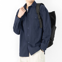 2021 Spring and Autumn new tooling shirt mens port style Japanese Tide brand loose size casual solid color long sleeve shirt