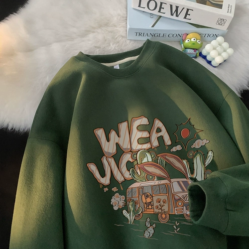 Ретро мультяшная осенняя толстовка, весенняя куртка, в американском стиле, круглый воротник, изысканный стиль