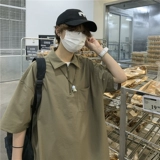 Зеленая летняя японская футболка polo, рубашка с молнией, на молнии