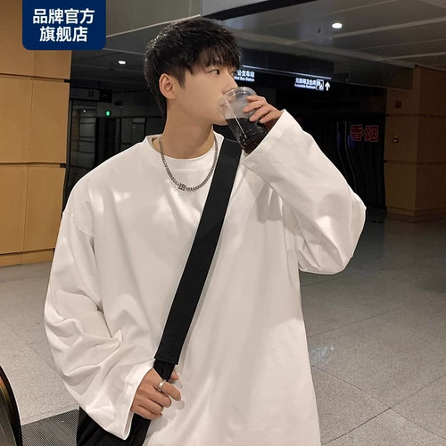 Осенний хлопковый приятный телу белый лонгслив, оверсайз