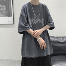 American retro short sleeve T-shirt mens summer ins trendy brand loose size Street wind seven half sleeve clothes