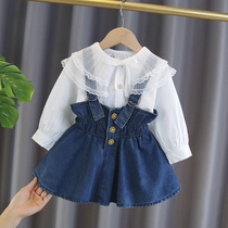 Girls spring new clothing foreign style shirt set 2020 Korean version of fashionable backpack skirt baby spring and autumn two-piece set