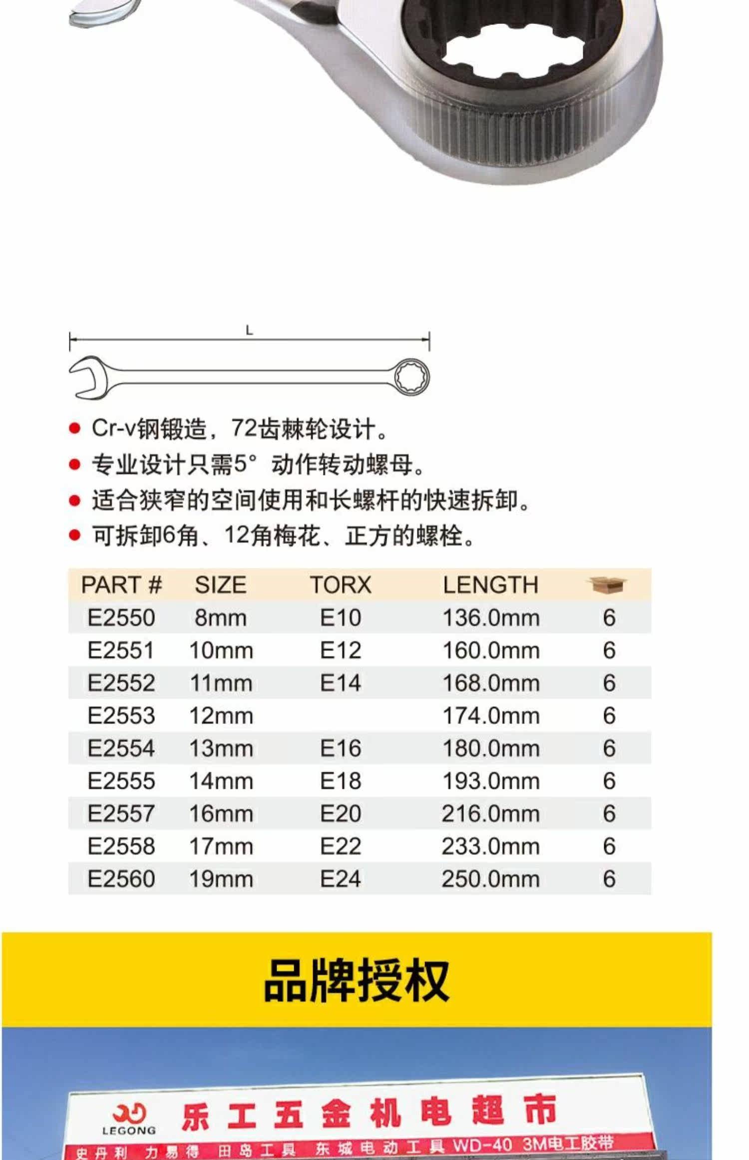 комбинированный ключ 力易得工具全抛光多用快扳两用扳手e2550 e2551 e2552 2553 e2560 ENDURA