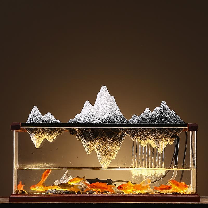Circulating water tank decorated living room small household creative ceramics artificial rockwork aquarium desktop furnishing articles