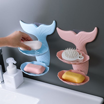 Cangqiang soap box Suction cup wall-mounted household soap rack Bathroom free hole creative drain bathroom shelf