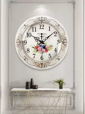 European-style mute wall clock living room home wall watch creative fashion solid wood simple modern decorative quartz clock