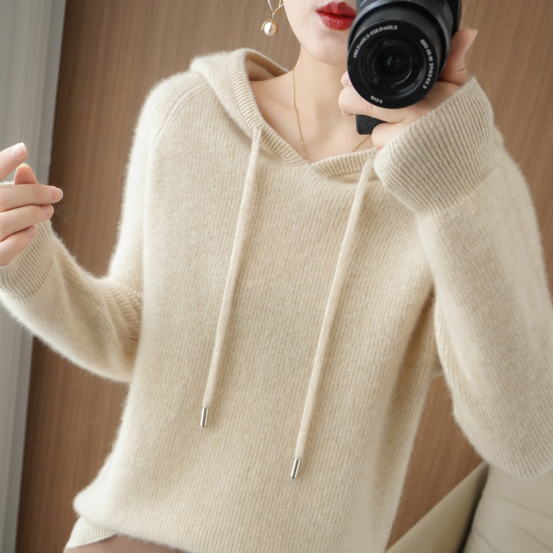 100% Australian Pure Wool Knitted Hooded Sweatshirt for Women, Thickened Inner Layer Hoodie, Loose Fit, Large Size Outerwear Sweater 100% Australian Pure Wool Knitted Hooded Sweatshirt for Women, Thickened Inner Layer Hoodie, Loose Fit, Large Size Outerwear Sweater