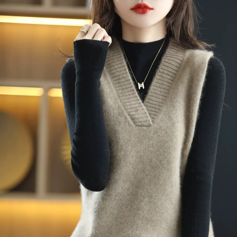 Капсула Woolen жилет, майка-топ, осенний свитер, оверсайз, корейский стиль, свободный крой