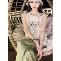Ocnltiy｜New Chinese style national style Zen suit for women 2024 summer new style plate buckle embroidered vest two-piece set