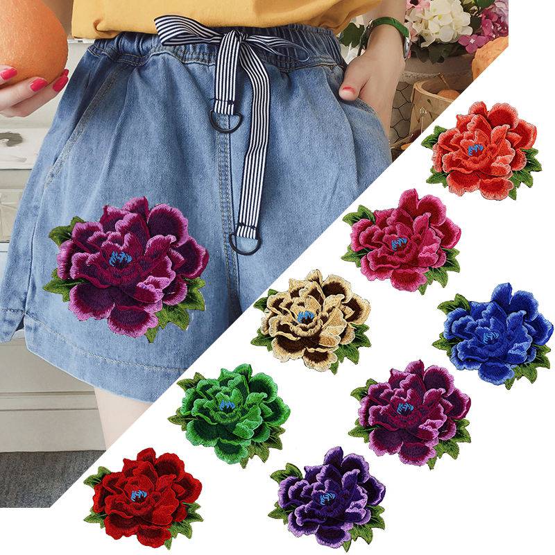 Fashion Cubic embroidered rose bouquet with clothes breaking holes to repair Decorative Breaking Hole Patch Citi Gown Embroidered Bouquet