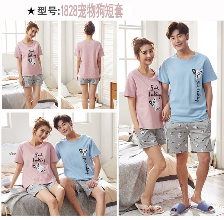 2 bộ đồ ngủ mùa hè cotton tay ngắn phù hợp với nam mùa hè nam dễ thương có thể mặc đồ nữ tại nhà