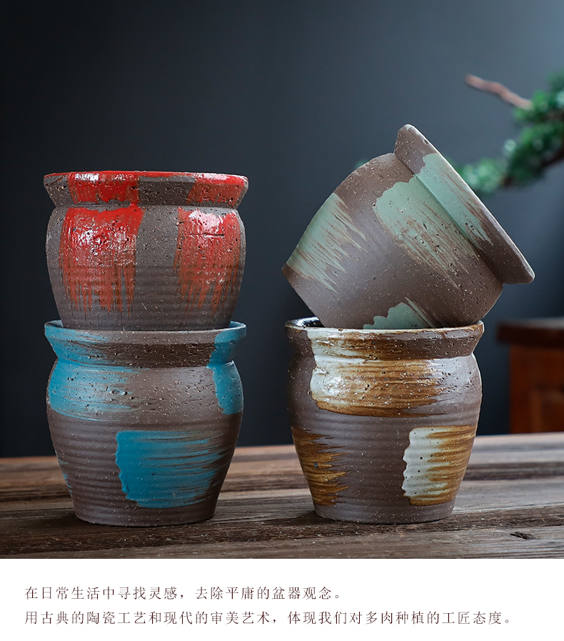 Coarse pottery flowerpot old running wholesale ceramic flowerpot more meat special creative mage high Lao - zhuang hand made flowerpot pack mail