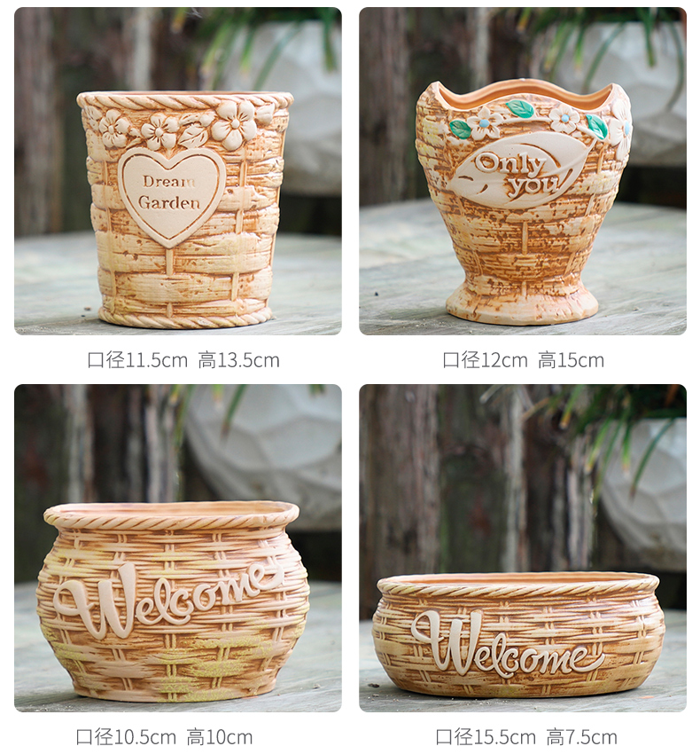 Ceramic pot bamboo has style originality more meat flowerpot more meat meat plant POTS coarse pottery special large clearance