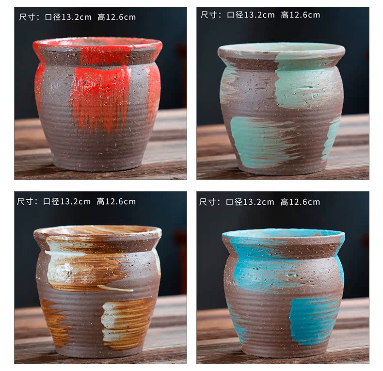 Coarse pottery flowerpot old running wholesale ceramic flowerpot more meat special creative mage high Lao - zhuang hand made flowerpot pack mail