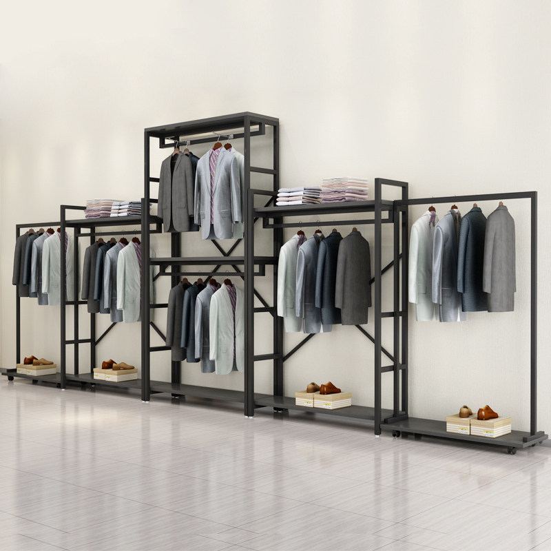 Clothing store display rack Men's and women's clothing store shelves Display cabinets Wrought iron double-layer clothes racks Floor-to-ceiling hangers