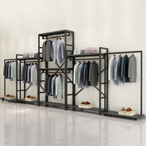 Clothing store display rack Mens and womens clothing store shelves Display cabinets Wrought iron double-layer clothes racks Floor-to-ceiling hangers