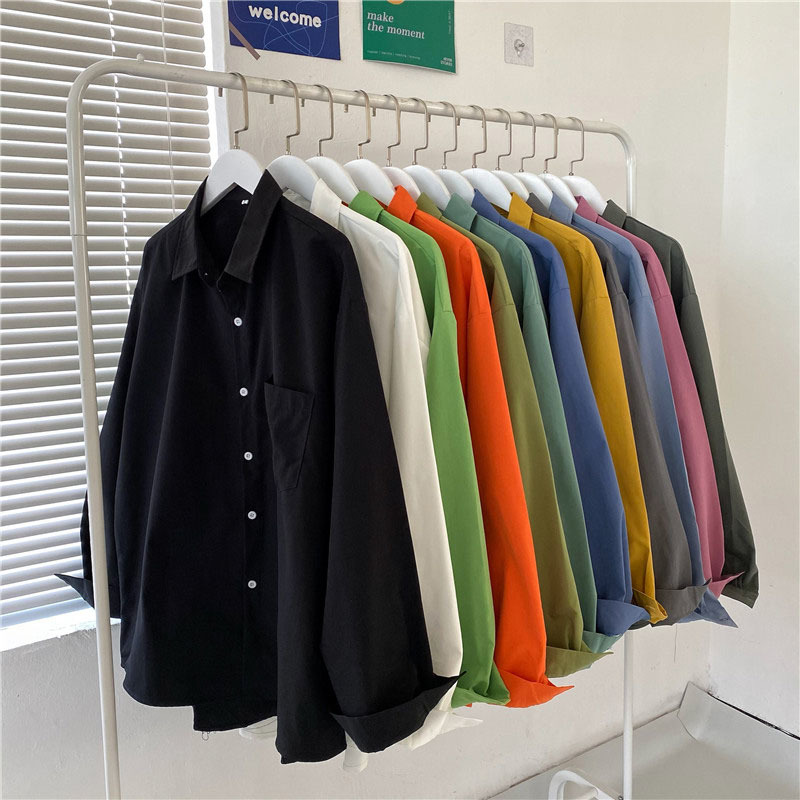 Autumn and Winter Long-Sleeved Solid Color Shirt for Women ins Versatile Student Loose Retro Korean Style Hong Kong Style Inner Shirt Jacket
