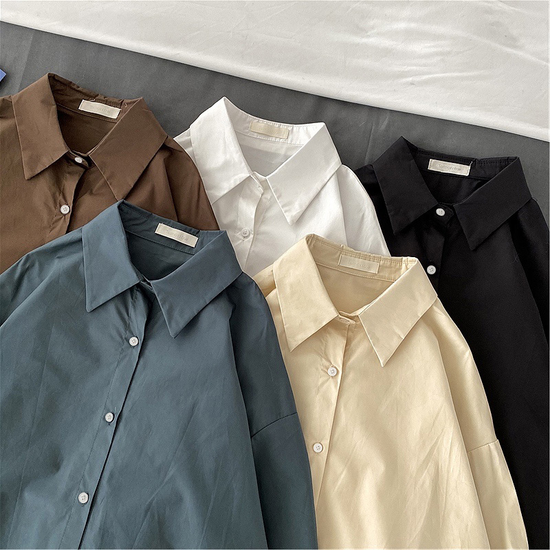 New Autumn and Winter Korean Style Long-Sleeved Lapel Solid Color Shirt for Women ins Loose Casual Niche Design Jacket Top