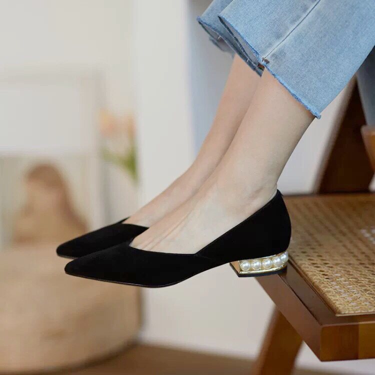 KAKY style retro pointed bag shoes women summer 100 hitch flat bottom fairy wind pearl V mouth genuine leather shallow flat bottom shoes