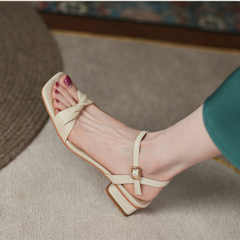 KAKY lined with genuine leather coarse heel sandals women 2022 Summer new fashion fairy Wind accessories Skirt Ladies Sandals