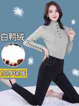 Denim Down Pants Women Winter Outwear 2021 New White Duck Suede Northeast Plus Suede Thickened High Waist Display Slim Warm Pants