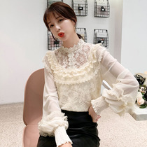 Princess style shirt 2021 new autumn lace base shirt women inside court Net gauze shirt