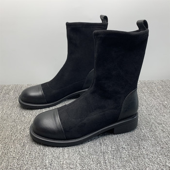 Removed from the cabinet and broken genuine leather socks boots for women with thick velvet heels 2025 winter mid-heeled british short boots showing small feet and slim boots for women