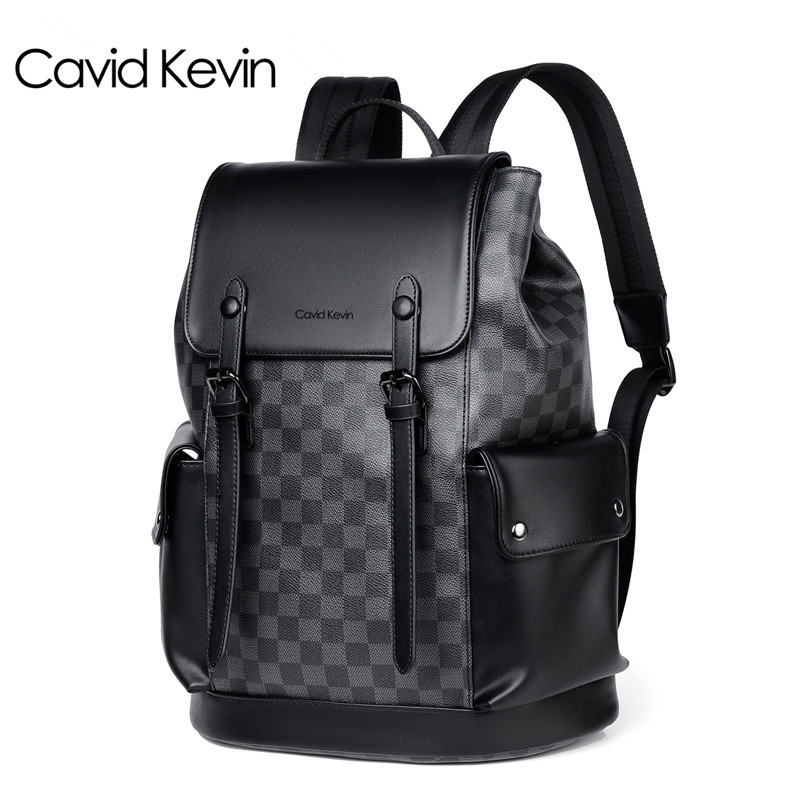 Cavid Kevin Men's Backpack European and American Fashion Plaid Backpack Trendy Brand Large Capacity Travel Leisure Computer Bag