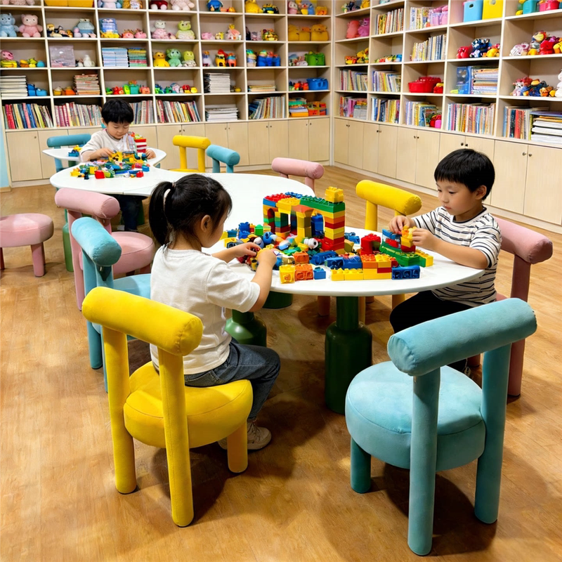 Children's Table and Chair Set, Colorful Arc-Shaped Kindergarten Early Education Learning Table and Chair Combination, Stylish and Simple Handmade Table and Chair
