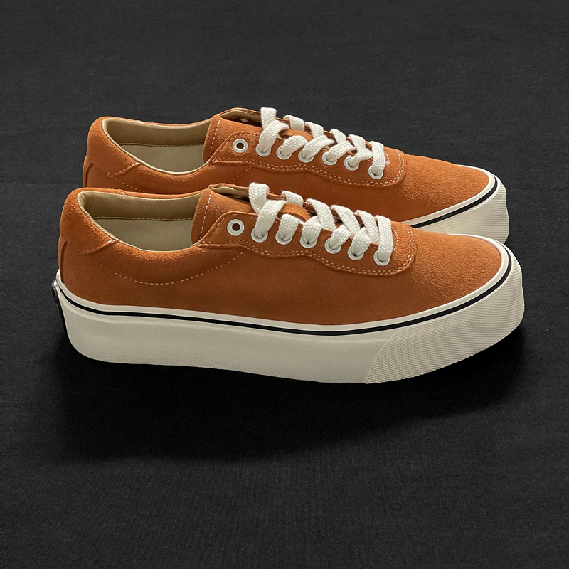 Pabupa Orange Retro Leather Sneakers Thick-Soled Height-Increasing Vulcanized Shoes Versatile Autumn and Winter Orange Shoes for Men