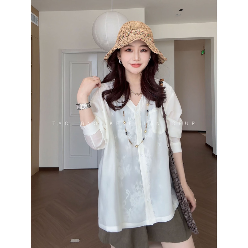 Keke【Night Sea Star】French-Style Casual Shirt for Women, Age-Reducing, Flesh-Covering, Loose-Fitting Top Keke【Night Sea Star】French-Style Casual Shirt for Women, Age-Reducing, Flesh-Covering, Loose-Fitting Top