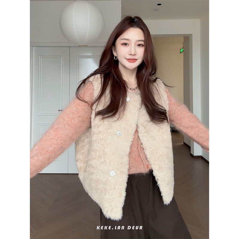 Keke【Xianyunxu】100% Sheep Wool Korean Style Fluffy Versatile Loose Vest for Women