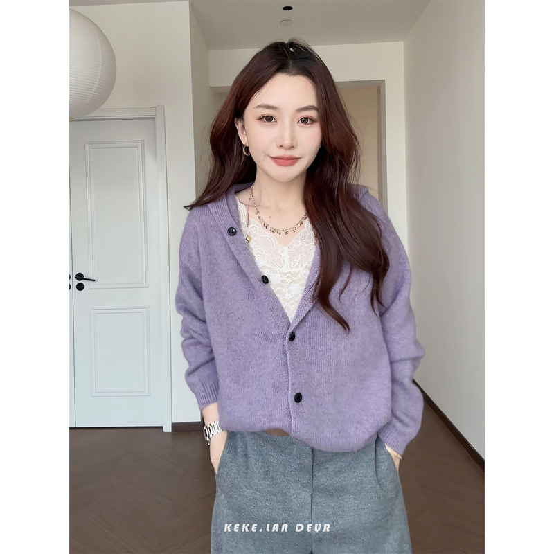 Keke【Light Gardenia Style】Korean Versatile Slimming Casual Comfortable Hooded Knit Sweater