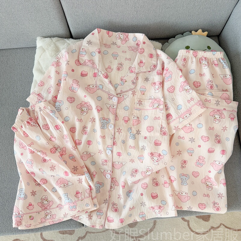Summer Melody Pajamas Three-Piece Set Cloud Cotton Short-Sleeved Long Pants Sweet Girl Shorts Cute Cartoon Home Clothes Summer Melody Pajamas Three-Piece Set Cloud Cotton Short-Sleeved Long Pants Sweet Girl Shorts Cute Cartoon Home Clothes