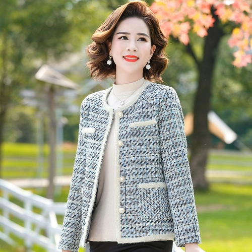 Весенняя короткая осенняя куртка для матери, в стиле Шанель, в западном стиле, 50 лет, для среднего возраста