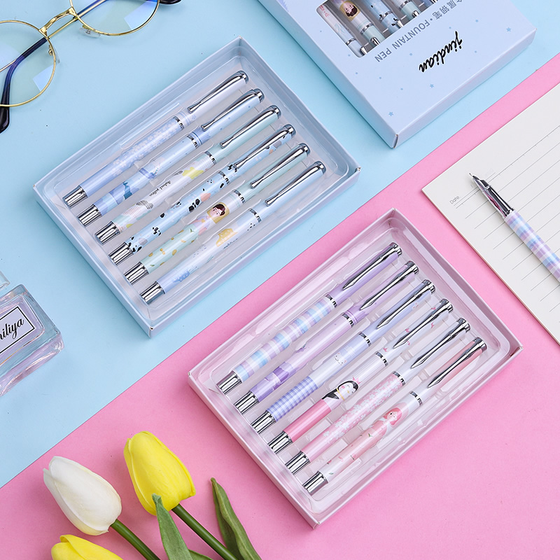 Akway primary school student pen Student-specific third grade dark tip orthographic pen can suck ink 2 6 ink sac dual-use special fine beginner male and female children's metal pen set