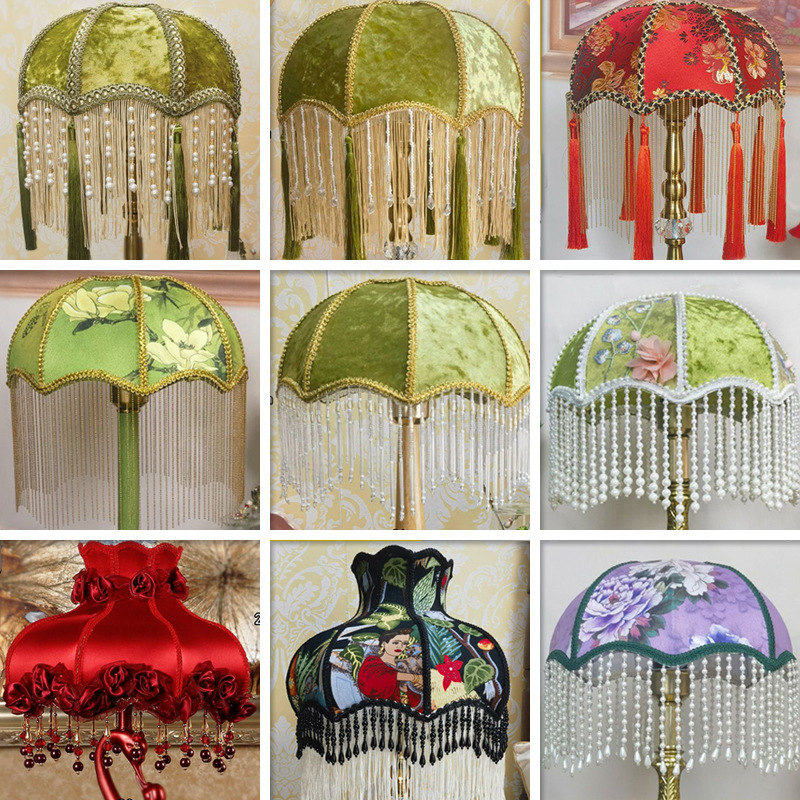 Green Fabric Lampshade Shell Universal Replacement Anti-Glare E27 Lamp Holder DIY Retro Green Velvet Lampshade Accessories