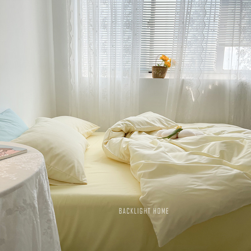 Cheese yellow ins solid color four-piece set of washed cotton mix and match spring and autumn student dormitory three-piece bedding