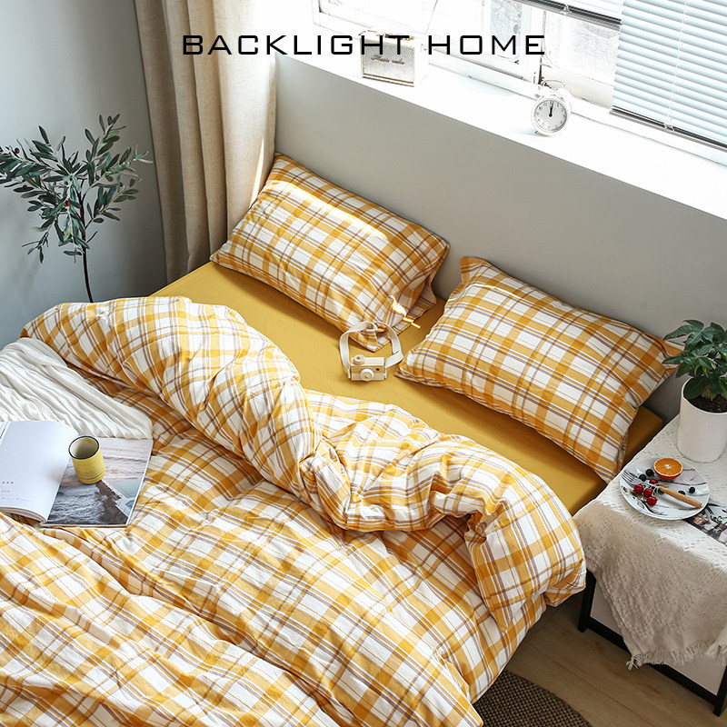 Four set of cotton pure cotton in wash cotton woven is set for 1 8 bed single - person student dorm three pieces