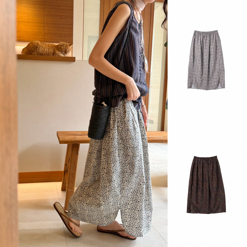 Fafamoon Elastic Waist Printed Silk Bud Long Skirt Half-Length Skirt for Women 26 Summer New Product Juneshan
