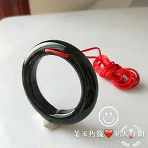 Xinjiang live magnetic ink jade male treasure massager Serpentine jade ink green jade Black green jade Mens multi-purpose jade ring cassock