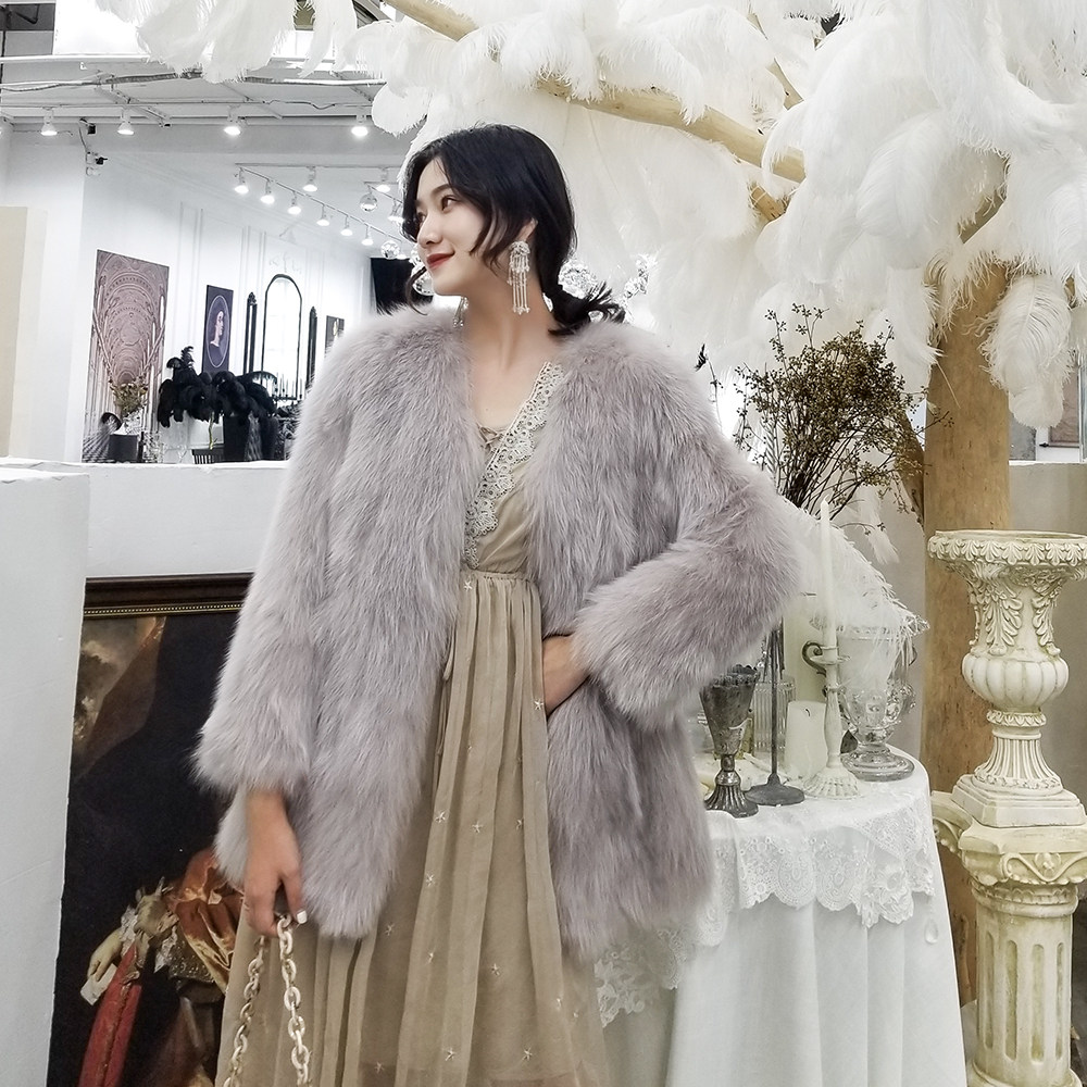 Millions of years Classic However, imported fox fur abs 100 hitch skinny fur coat medium long version V collar coat woman