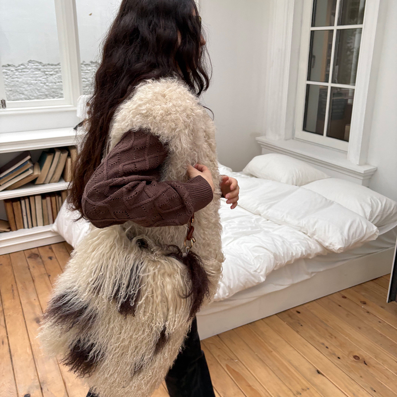 Beimi Warm Fabric Plush Vintage Beach Wool Genuine Fur Bag Cute Crossbody Bag Shoulder Bag for Women